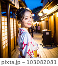 AI生成美女・浴衣を着て旅館街を散歩している様子 103082081