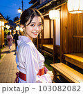 AI生成美女・浴衣を着て旅館街を散歩している様子 103082082