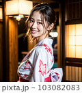 AI生成美女・浴衣を着て旅館街を散歩している様子 103082083