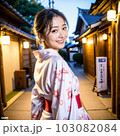 AI生成美女・浴衣を着て旅館街を散歩している様子 103082084