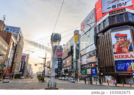 北海道　札幌市の都市風景　すすきの交差点 103082675