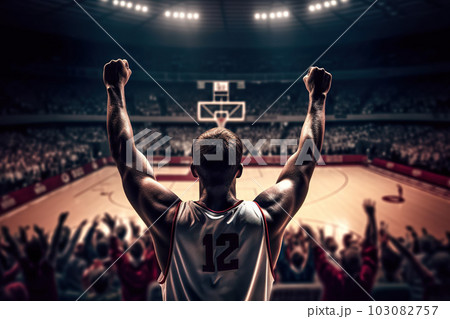 A Basketball Fan's Spirited Support in the Stadium Stands, created with Generative AI 103082757