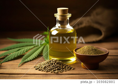 Nature's Remedy: Hemp Oil Background for Health and Wellness, created with Generative AI 103082801