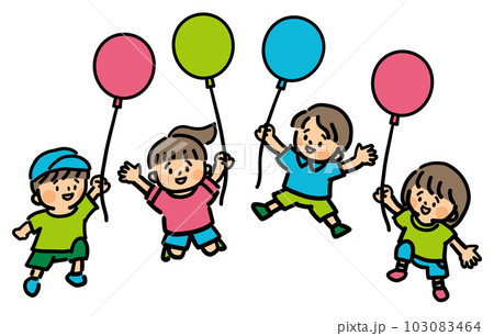 風船を持ってジャンプする笑顔の子供たち 103083464
