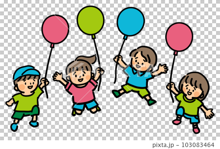 風船を持ってジャンプする笑顔の子供たち 103083464
