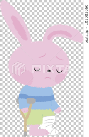 Rabbit boy illustration with a crutch 103083660