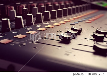 Studio Sound Mastery: Close-Up of a Professional Sound Mixer in Action. created with Generative AI Studio Sound Mastery: Close-Up of a Professional Sound Mixer in Action. created with Generative AI 103083753