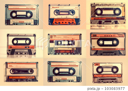 Retro Styled Image of an Old Compact Cassette. created with Generative AI Retro Styled Image of an Old Compact Cassette. created with Generative AI 103083977