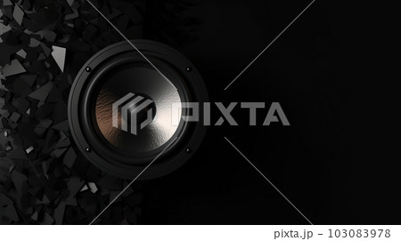 Powerful Sound Loudspeaker on a Black Wall Background. created with Generative AI 103083978