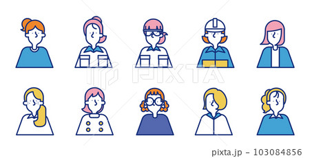 多種多様な職業の女性のシンプルなアイコンセットA 103084856