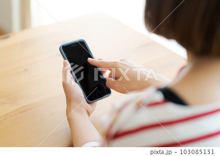 携帯電話を操作する主婦の手元写真 携帯電話を操作する主婦の手元写真 103085131