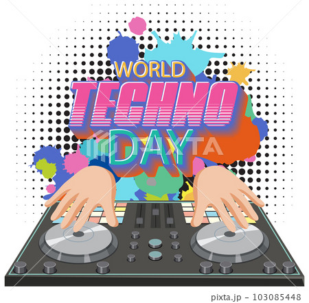 World techno day text banner design 103085448