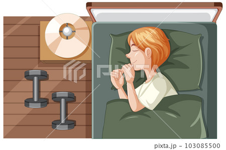 Teenage Boy Sleeping on Bed 103085500