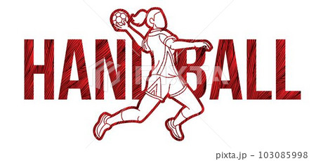 Handball Sport with Female Player and Text Design Cartoon Graphic Vector 103085998