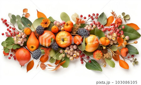 Set of fruits and berries on white background, space for text, Generated AI Set of fruits and berries on white background, space for text, Generated AI 103086105
