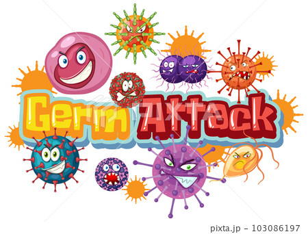 Germ Attack text surrounded by germs Germ Attack text surrounded by germs 103086197