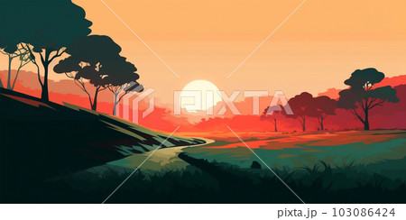 Landscape background with mountains and hills at sunset or sunrise, wallpaper, decor, print, Generated AI Landscape background with mountains and hills at sunset or sunrise, wallpaper, decor, print, Generated AI 103086424
