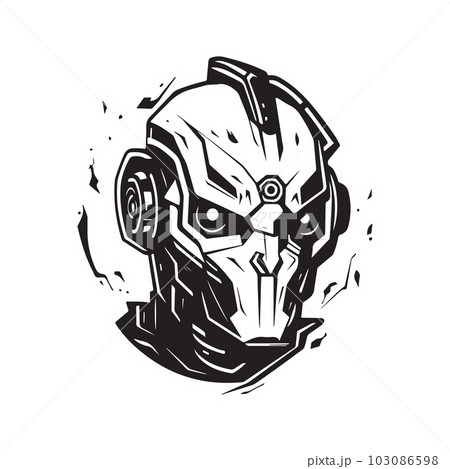 cyborg, logo concept black and white color, hand drawn illustration 103086598
