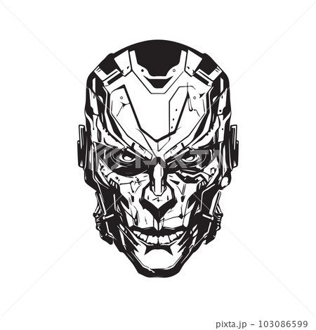 cyborg, logo concept black and white color, hand drawn illustration cyborg, logo concept black and white color, hand drawn illustration 103086599