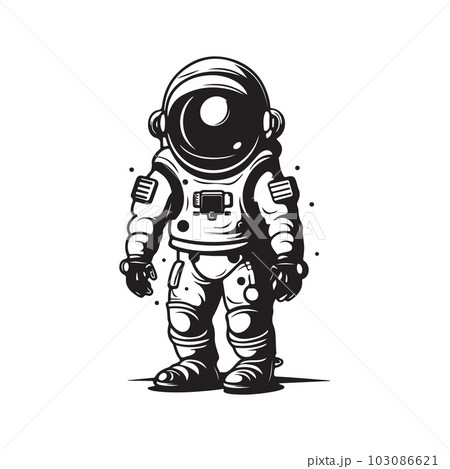 astronaut, logo concept black and white color, hand drawn illustration astronaut, logo concept black and white color, hand drawn illustration 103086621
