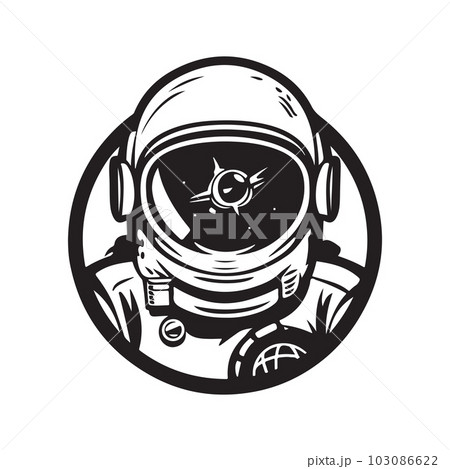astronaut, logo concept black and white color, hand drawn illustration astronaut, logo concept black and white color, hand drawn illustration 103086622