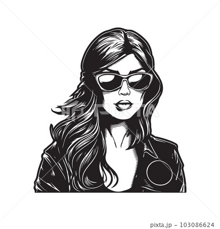 badass biker girl, logo concept black and white color, hand drawn illustration badass biker girl, logo concept black and white color, hand drawn illustration 103086624