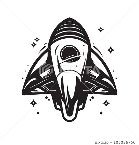 spaceship, logo concept black and white color, hand drawn illustration 103086756