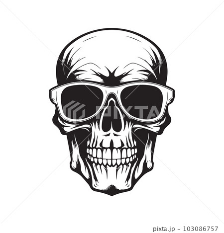 skull with sunglasses, logo concept black and white color, hand drawn illustration 103086757