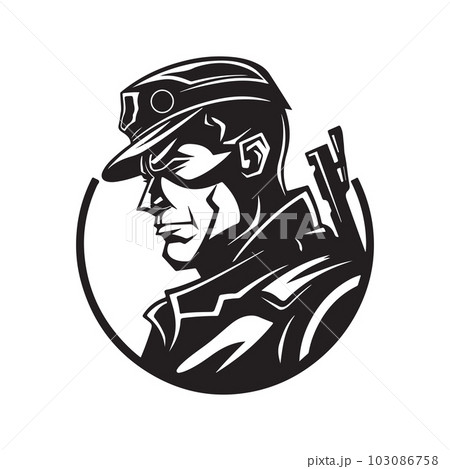 soldier, logo concept black and white color, hand drawn illustration 103086758