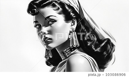 Painted portrait of a woman, retro style, vintage, Generated AI Painted portrait of a woman, retro style, vintage, Generated AI 103086906