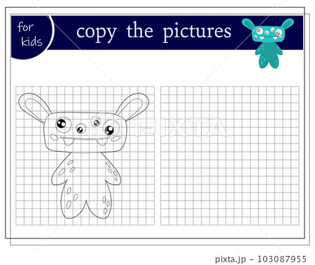 Copy the picture, educational game for kids, cartoon monster, alien. Vector illustration Copy the picture, educational game for kids, cartoon monster, alien. Vector illustration 103087955