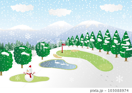 冬のゴルフ場　雪だるま 103088974