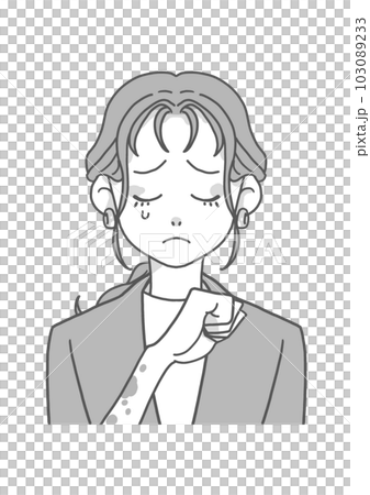 DVを受けたノーカラージャケットの女性（グレー） 103089233