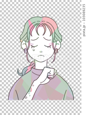 DVを受けたTシャツの女性（マルチカラー） 103089235