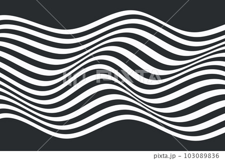 Wave of optical illusion. Abstract black and white illustrations. Horizontal lines stripes pattern or background with wavy distortion effect. Wave of optical illusion. Abstract black and white illustrations. Horizontal lines stripes pattern or background with wavy distortion effect. 103089836