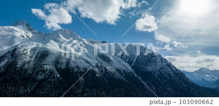 Aerial view of beautiful snow mountains and river in Tibet,China 103090662