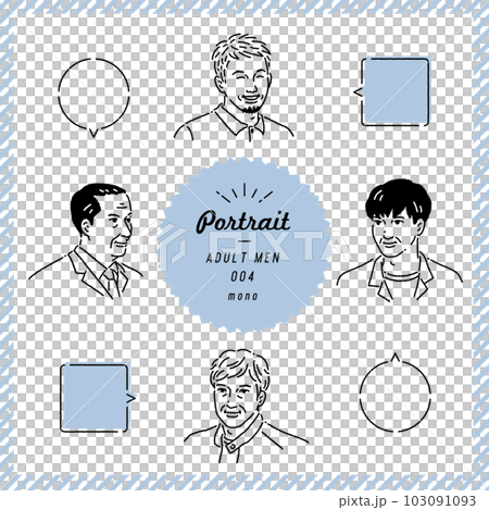 高齢男性の線画表情セット（モノクロ） 103091093