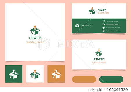 Crate logo design with editable slogan. Branding book and business card template. 103091520