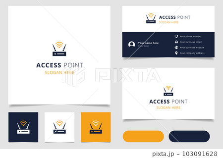 Access point logo design with editable slogan. Branding book and business card template. 103091628