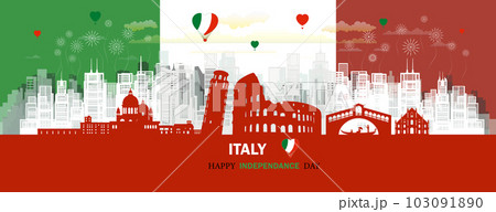 Travel landmarks anniversary Italy day with silhouette architecture background. 103091890