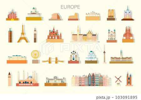 Travel Europe famous architectural landmarks isolated set 103091895