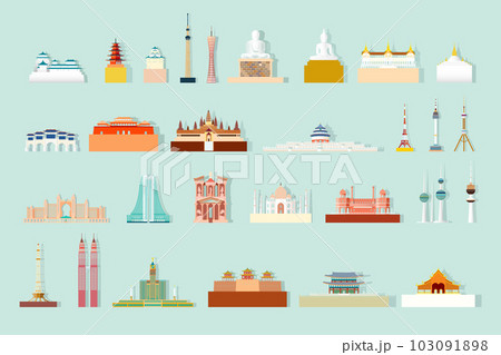 Isolated landmark architecture asia silhouette set with icon. Isolated landmark architecture asia silhouette set with icon. 103091898