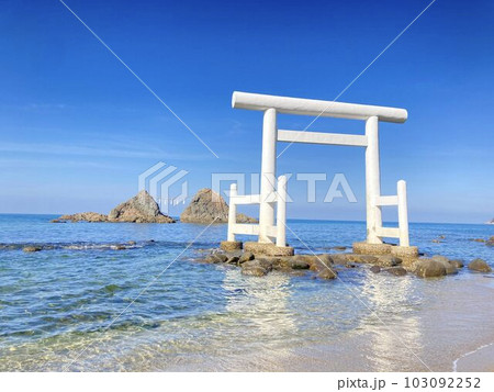 福岡県糸島市にある桜井二見ヶ浦の夫婦岩 103092252