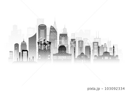 Travel architecture silhouette in Jordan with Black halftone style. Travel architecture silhouette in Jordan with Black halftone style. 103092334