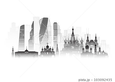 Architecture building sketch silhouette in Russia, Moscow with Black halftone style. 103092435