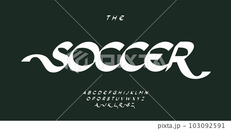 Calligraphic alphabet, expressive italic script letters with decorative swirl. Calligraphy font for unique logo, flourish headline, handwritten typography, tilted typographic design. Vector typeset 103092591