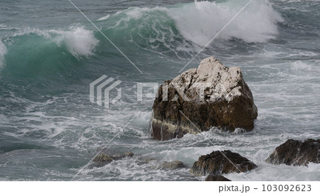 stormy mediterranean sea crushing over rock stormy mediterranean sea crushing over rock 103092623