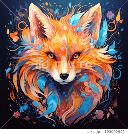 カラフルなデジタルイラスト：狐のグラッフィックデザインのイラスト