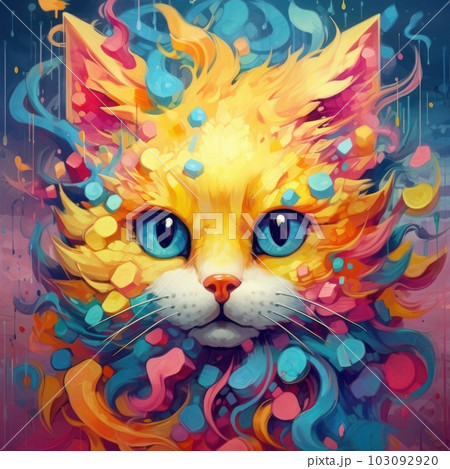 カラフルなデジタルイラスト：猫のグラッフィックデザインの