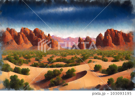 Impressionist oil painting desert canyon landscape Impressionist oil painting desert canyon landscape 103093195